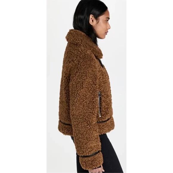 Stand Studio Audrey Brown Shearling Jacket with Black Accents - Picture 9 of 16
